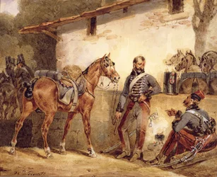 Franska soldater som vilar, 1831 (wc och gouache på papper)